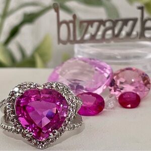 8ct pink ❤️Sapphire white Sapphire white gold plated on 925 silver ring